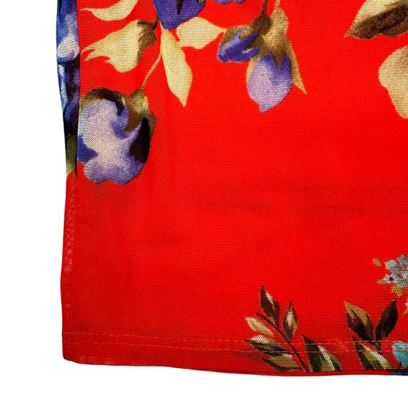 Red Floral Print Mesh Dress (S) - Picture 5 of 8